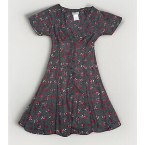 Vintage Esprit Mini Dress Black Floral Y2K 90's Red Roses Women's Size Medium